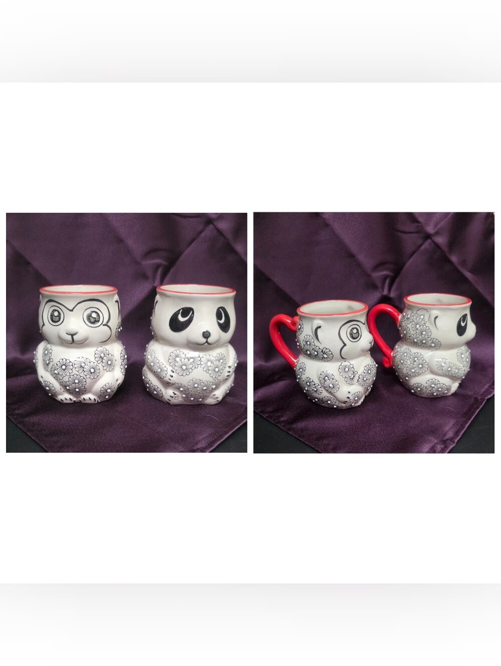 Set of 2 Yokohama Studio Hand-Painted Ceramic 3D Mugs with Raised Dot Details